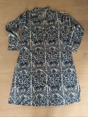 Caron Joy Blue & White Printed Long-Sleeve Shirt Dress